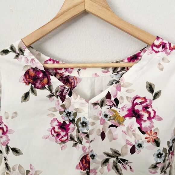 WHITE HOUSE BLACK MARKET | Floral Print Blouse Balloon Sleeve High Neck | Size S - Picture 7 of 10